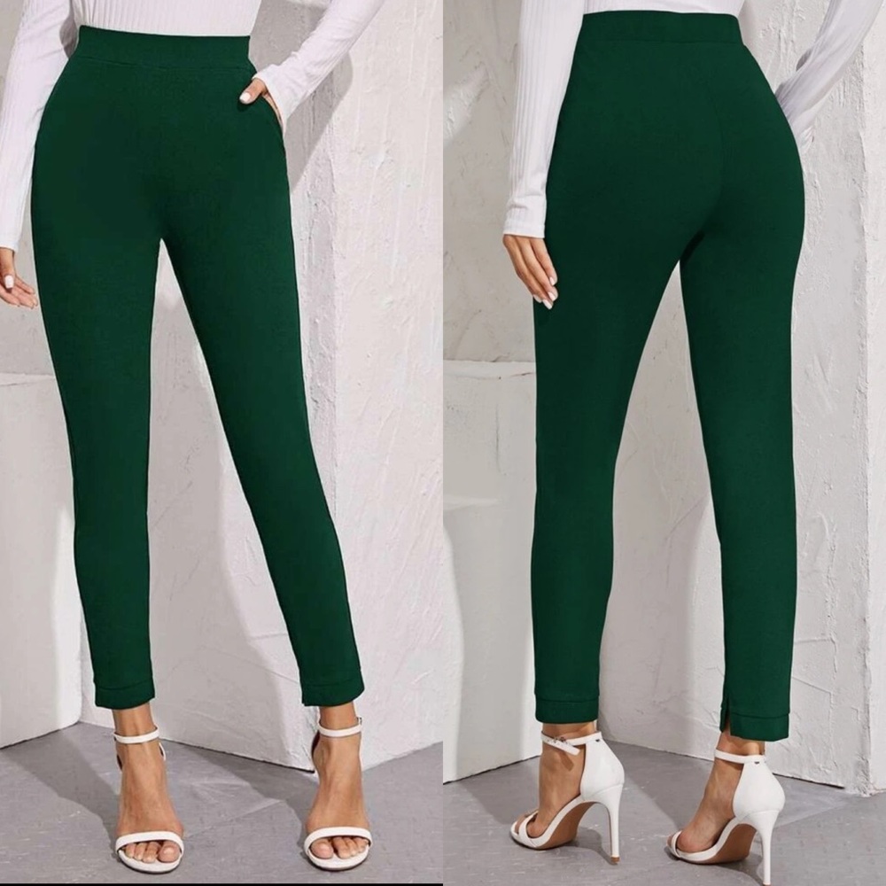 Tailored skinny cut pants pockets high rise green